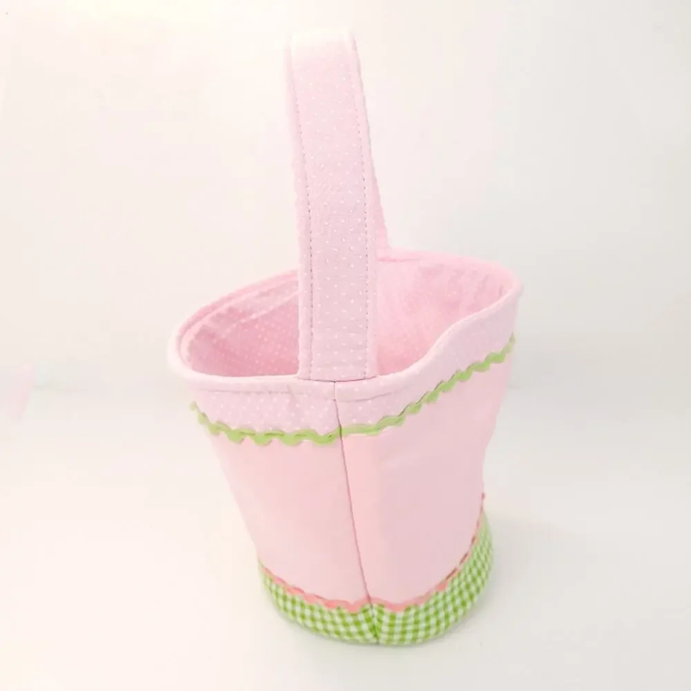 Monogram Easter Basket Bella Pink, Green Gingham Plaid Pastel, Preppy Spring
